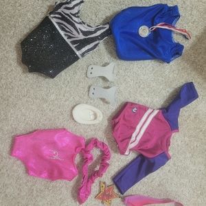 18 Inch Doll Gymnastic Leotards (Set of 4) 2 medals, 1 set of grips, 1 shoe